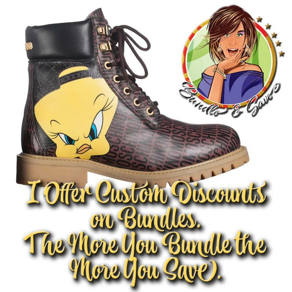 Moschino Looney Tunes Combat Ankle Hiking Boots Collectors Edition - Picture 10 of 11
